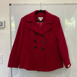 St. John’s Bay Cashmere And Wool Blend Pea Coat Deep Red Size Medium NWOT